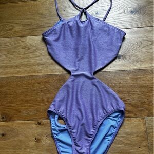 BNWT Suboo Lavender Shimmer Halter One Piece Swimsuit Sz Small